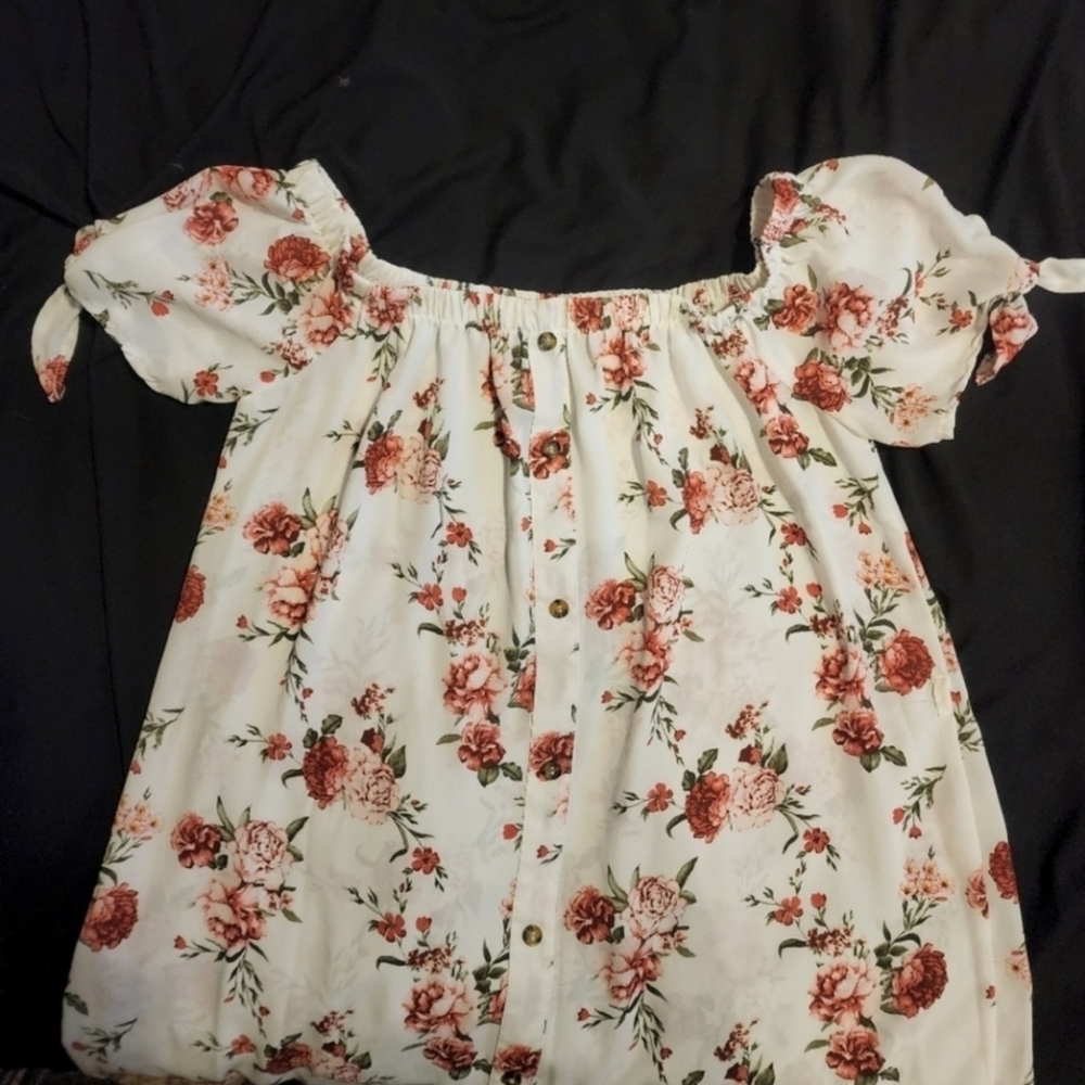 Rue21 Red and White Mini Dress with Floral Design